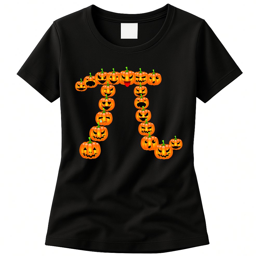 Pumpkin Pi Emoji's Halloween Math 3.14 Womens T-Shirt