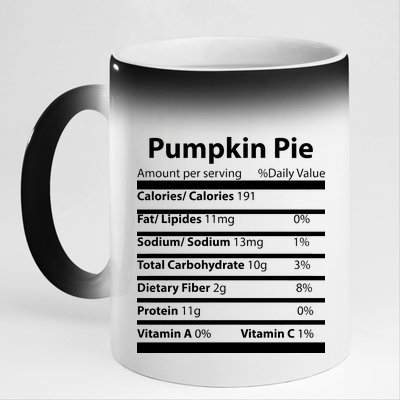 Pumpkin Pie Nutritional Facts Funny Thanksgiving 11oz Black Color Changing Mug