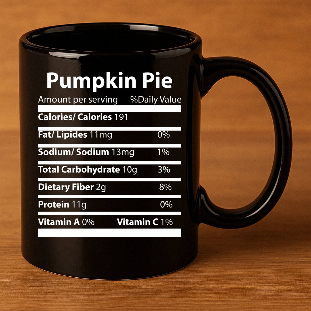 Pumpkin Pie Nutritional Facts Funny Thanksgiving 11oz C Handle Ceramic Mug