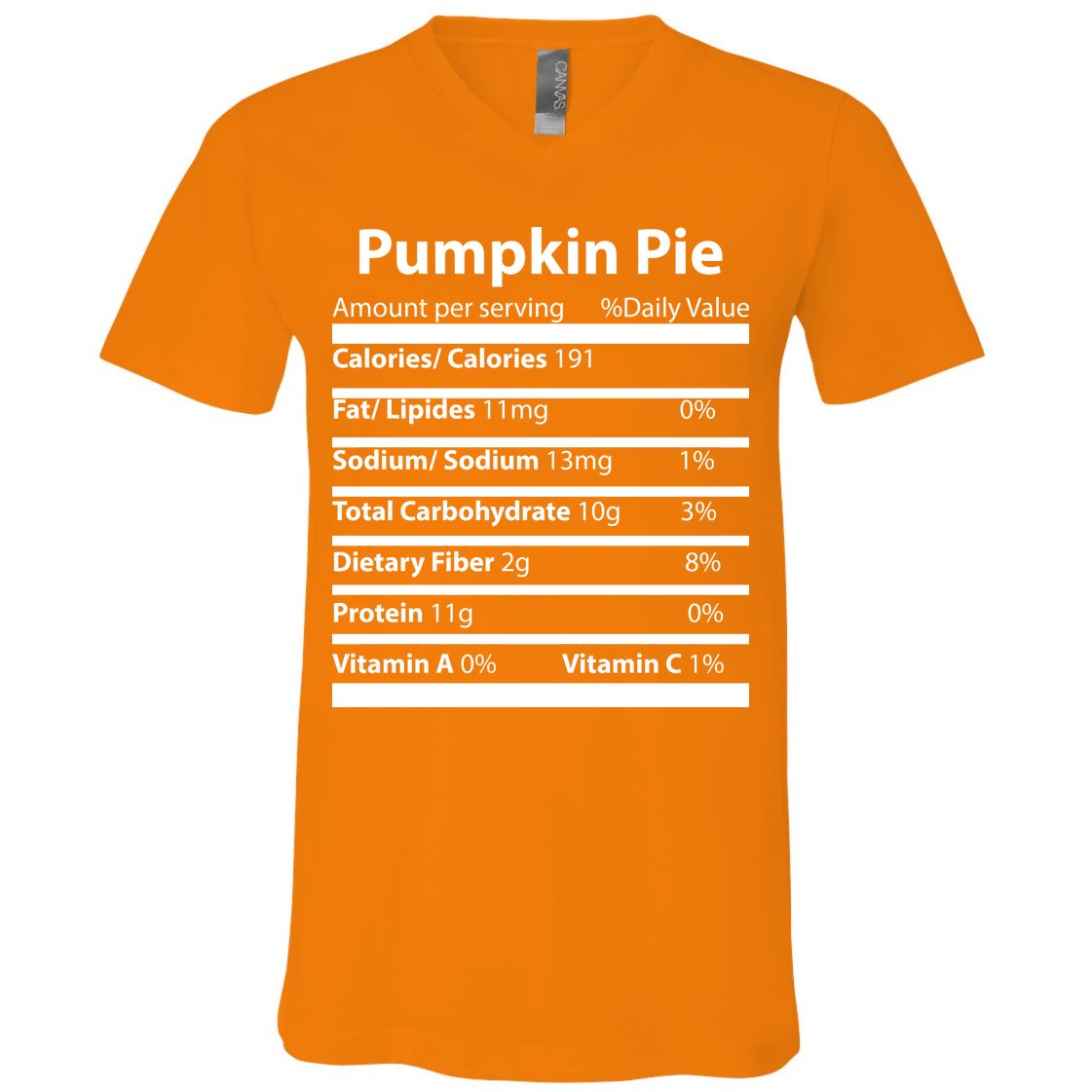 Pumpkin Pie Nutritional Facts Funny Thanksgiving V-Neck T-Shirt