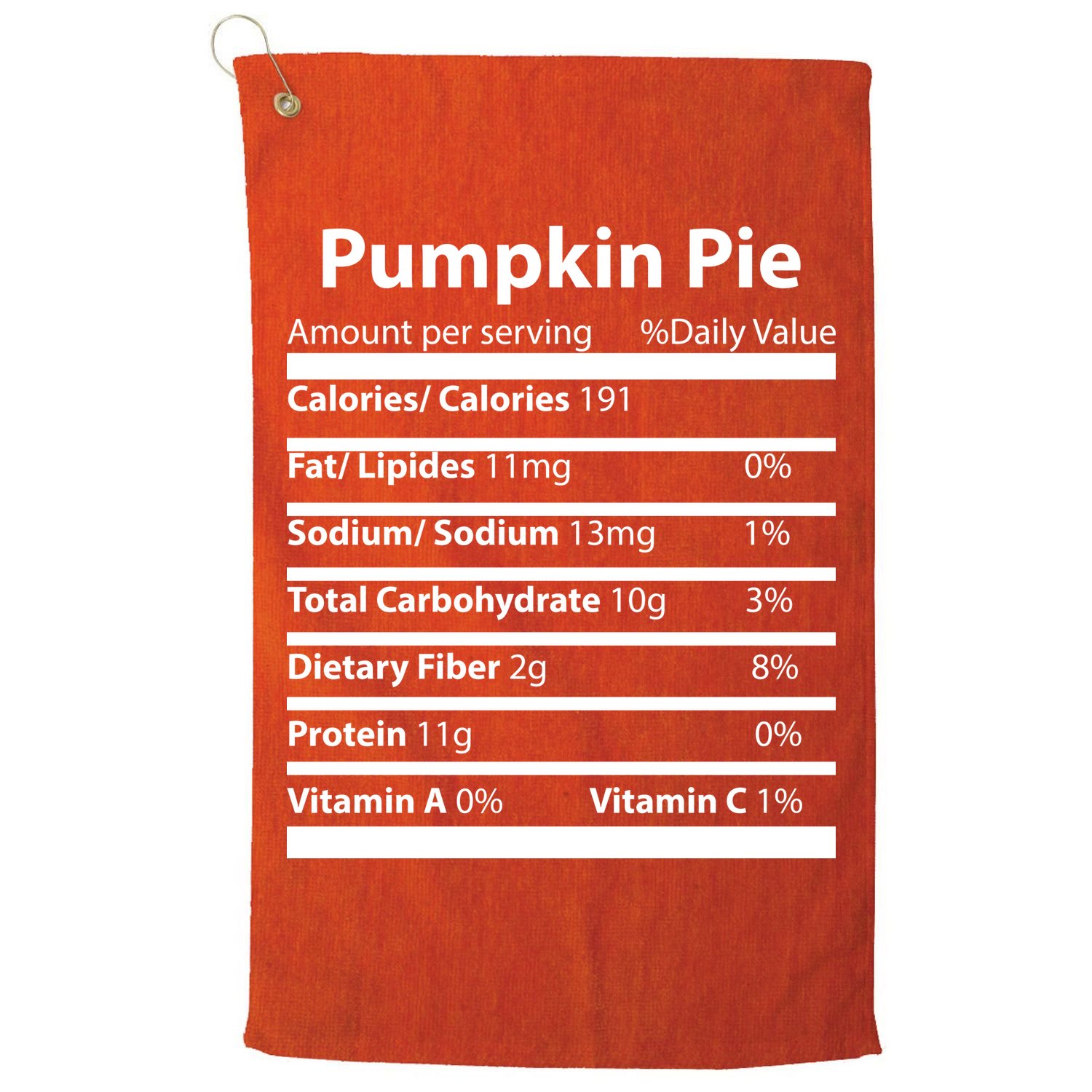 Pumpkin Pie Nutritional Facts Funny Thanksgiving Golf Towel