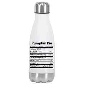 Pumpkin Pie Nutritional Facts Funny Thanksgiving Stainless Steel Insulated Water Bottle