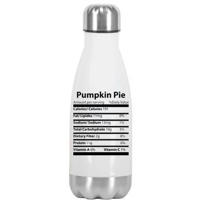 Pumpkin Pie Nutritional Facts Funny Thanksgiving Stainless Steel Insulated Water Bottle