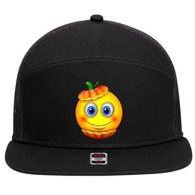 Pumpkin Smiley Emoji 7 Panel Mesh Trucker Snapback Hat