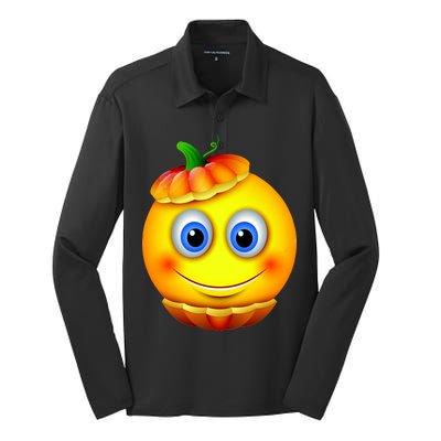 Pumpkin Smiley Emoji Silk Touch Performance Long Sleeve Polo