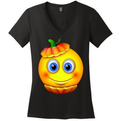 Pumpkin Smiley Emoji Women's V-Neck T-Shirt