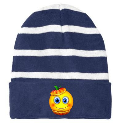 Pumpkin Smiley Emoji Striped Beanie with Solid Band