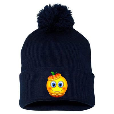 Pumpkin Smiley Emoji Pom Pom 12in Knit Beanie