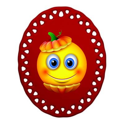 Pumpkin Smiley Emoji Ceramic Oval Ornament