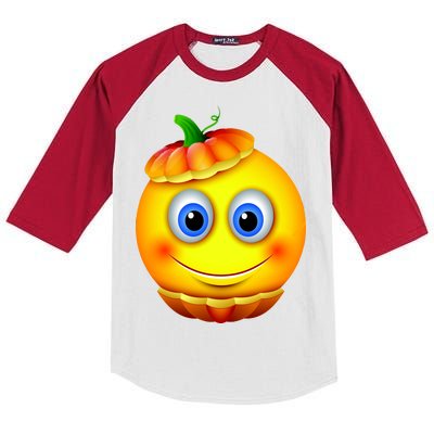 Pumpkin Smiley Emoji Kids Colorblock Raglan Jersey