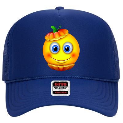 Pumpkin Smiley Emoji High Crown Mesh Back Trucker Hat