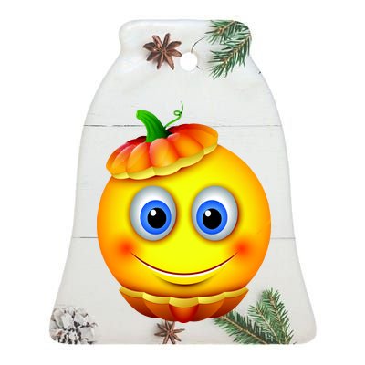 Pumpkin Smiley Emoji Ceramic Bell Ornament