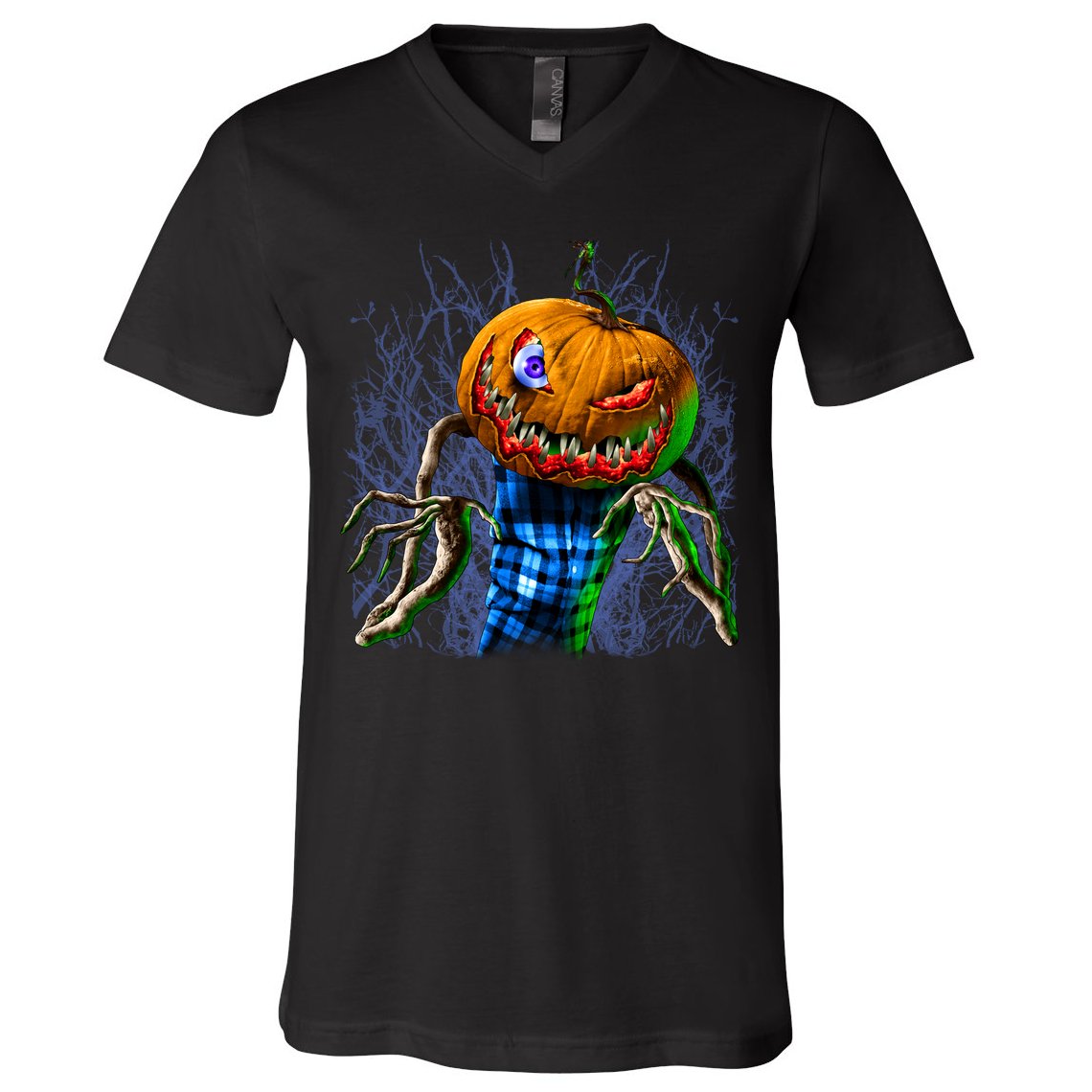 Pumpkinhead Scarecrow Halloween V-Neck T-Shirt