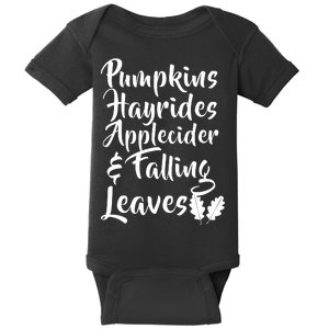 Pumpkins Hayrides Apple Cider and Falling Leaves Baby Bodysuit