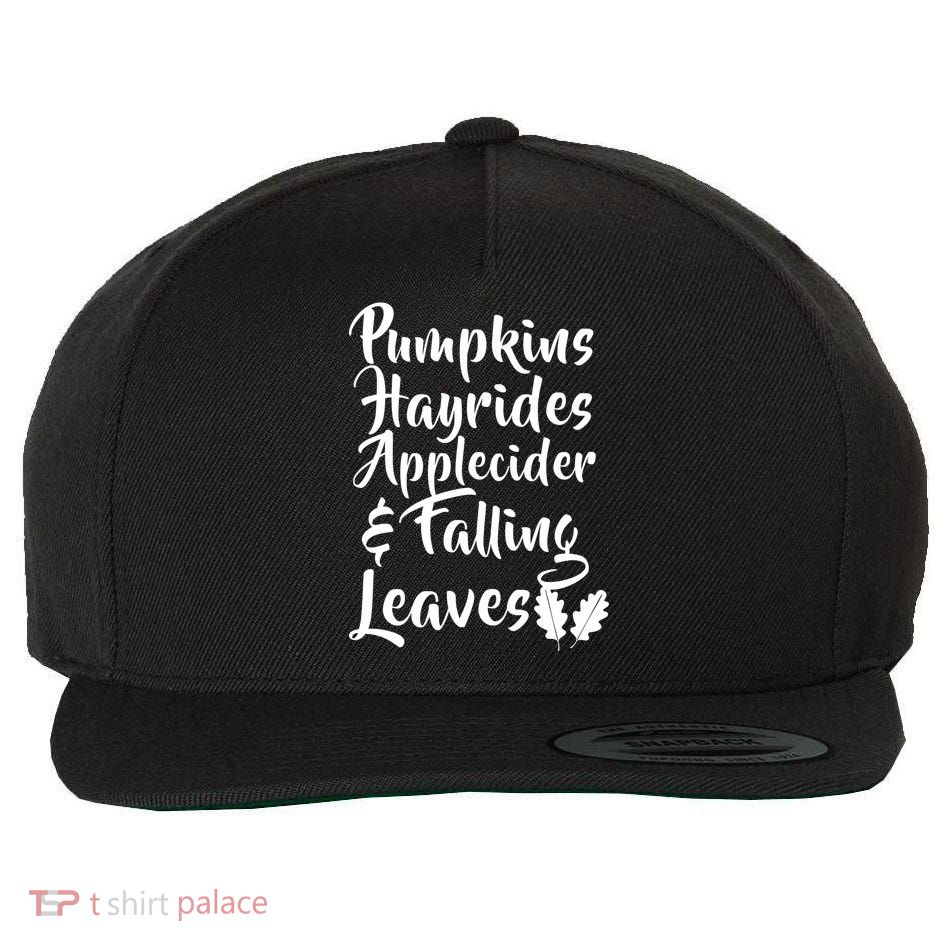 Pumpkins Hayrides Apple Cider and Falling Leaves Wool Snapback Cap