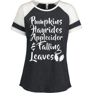 Pumpkins Hayrides Apple Cider and Falling Leaves Enza Ladies Jersey Colorblock Tee