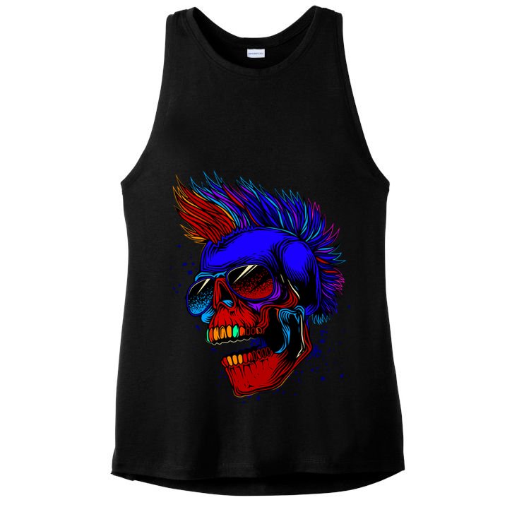 Punk Rock Neon Skull Head Ladies PosiCharge Tri-Blend Wicking Tank