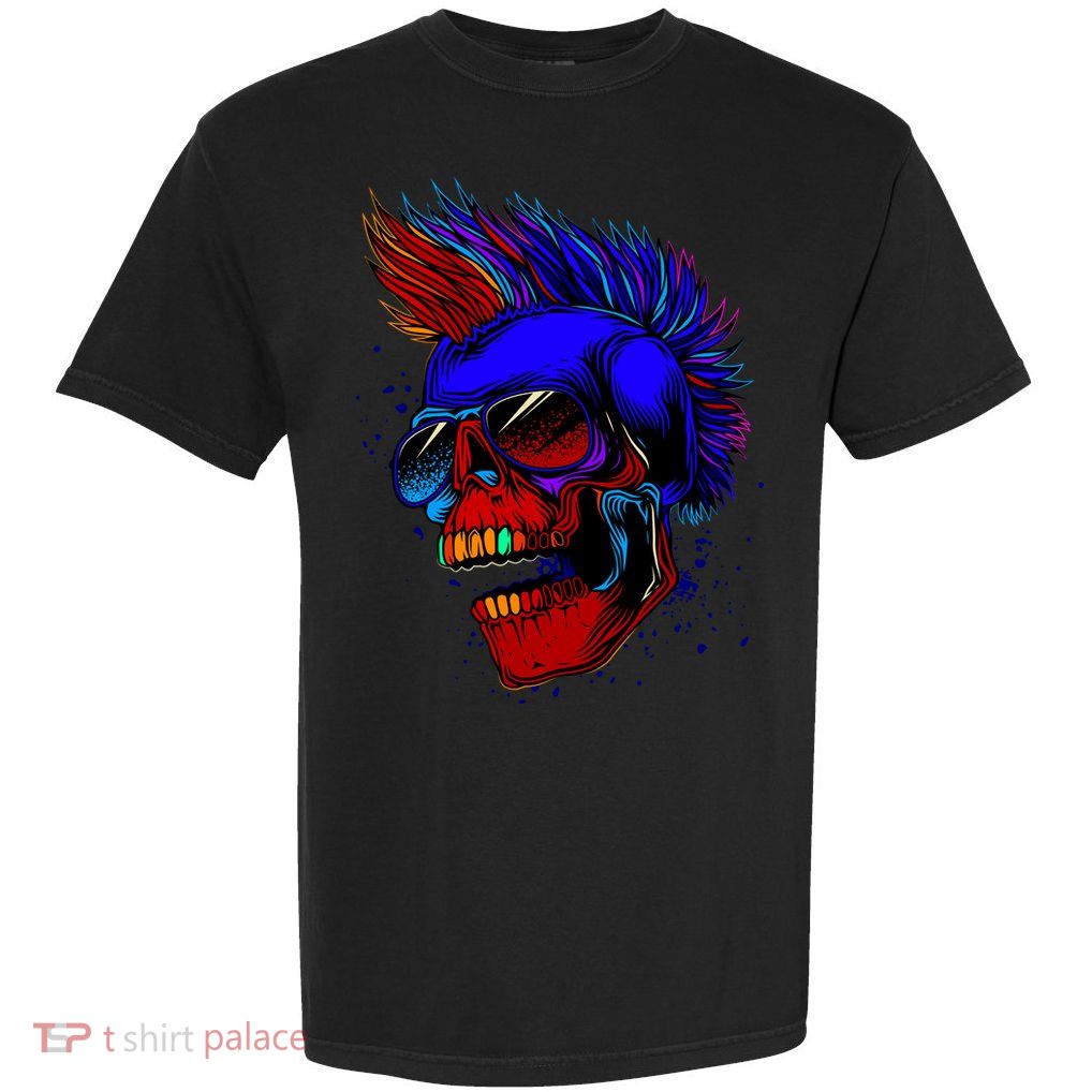 Punk Rock Neon Skull Head Garment-Dyed Heavyweight T-Shirt