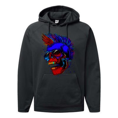 Punk Rock Neon Skull Head Performance Fleece Hoodie