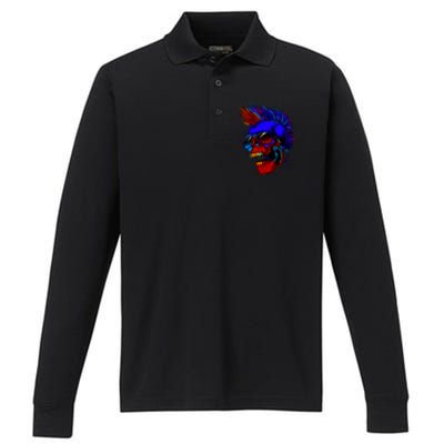 Punk Rock Neon Skull Head Performance Long Sleeve Polo