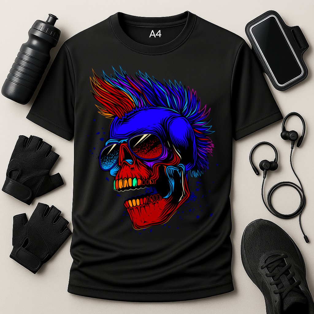Punk Rock Neon Skull Head Performance Shirt