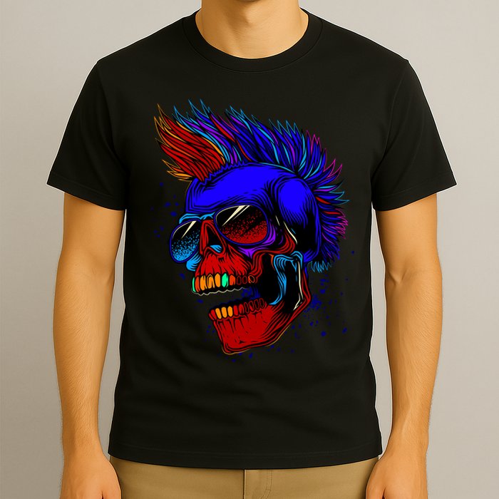 Punk Rock Neon Skull Head T-Shirt