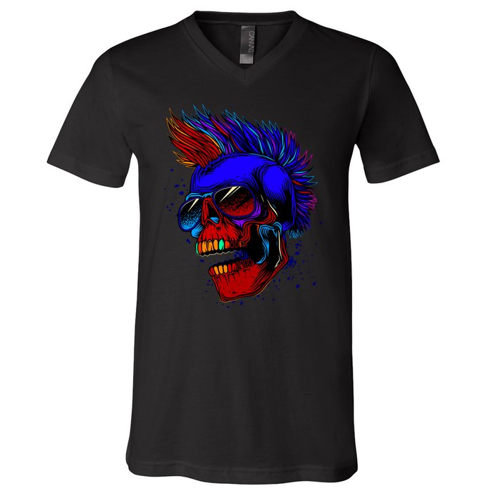 Punk Rock Neon Skull Head V-Neck T-Shirt