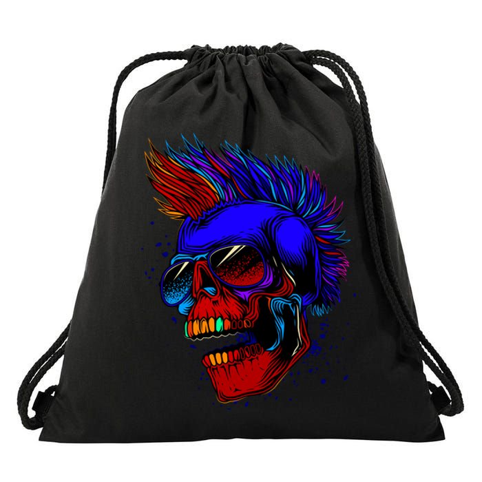 Punk Rock Neon Skull Head Drawstring Bag