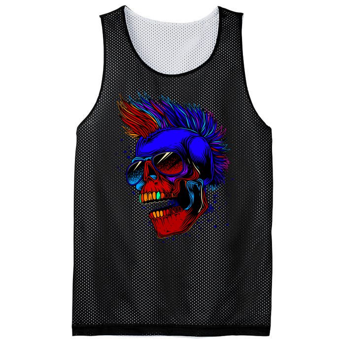 Punk Rock Neon Skull Head Mesh Reversible Basketball Jersey Tank