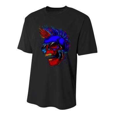Punk Rock Neon Skull Head Youth Performance Sprint T-Shirt
