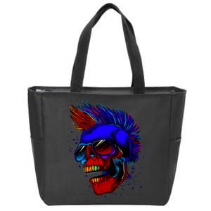 Punk Rock Neon Skull Head Zip Tote Bag