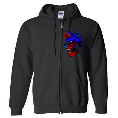 Punk Rock Neon Skull Head Full Zip Hoodie