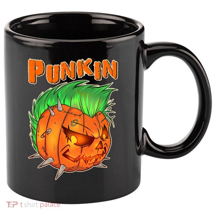 PUNKIN With Mohawk Funny Scary Halloween 11oz C Handle Ceramic Mug