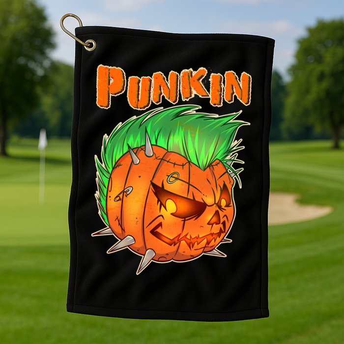 PUNKIN With Mohawk Funny Scary Halloween Golf Towel