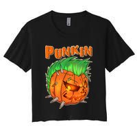 PUNKIN With Mohawk Funny Scary Halloween Women's Crop Top Tee