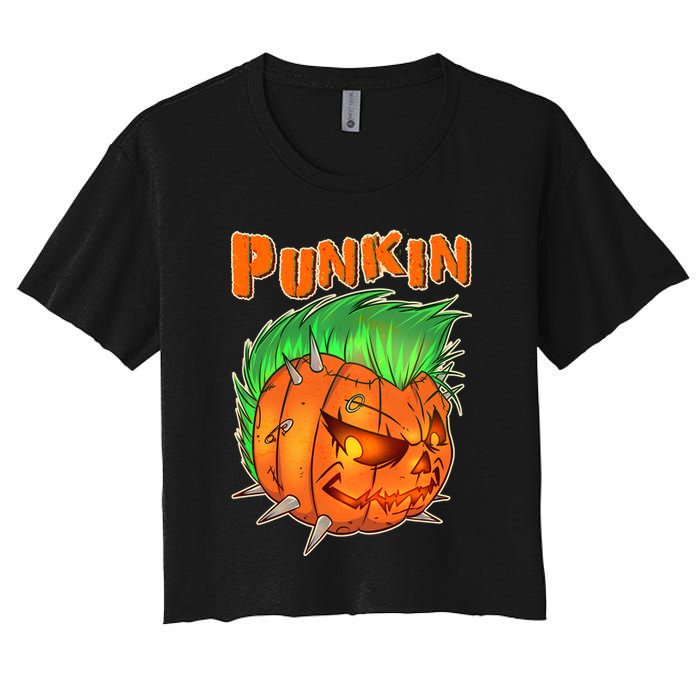 PUNKIN With Mohawk Funny Scary Halloween Women's Crop Top Tee