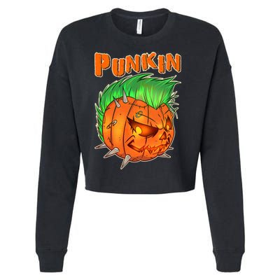 PUNKIN With Mohawk Funny Scary Halloween Cropped Pullover Crew