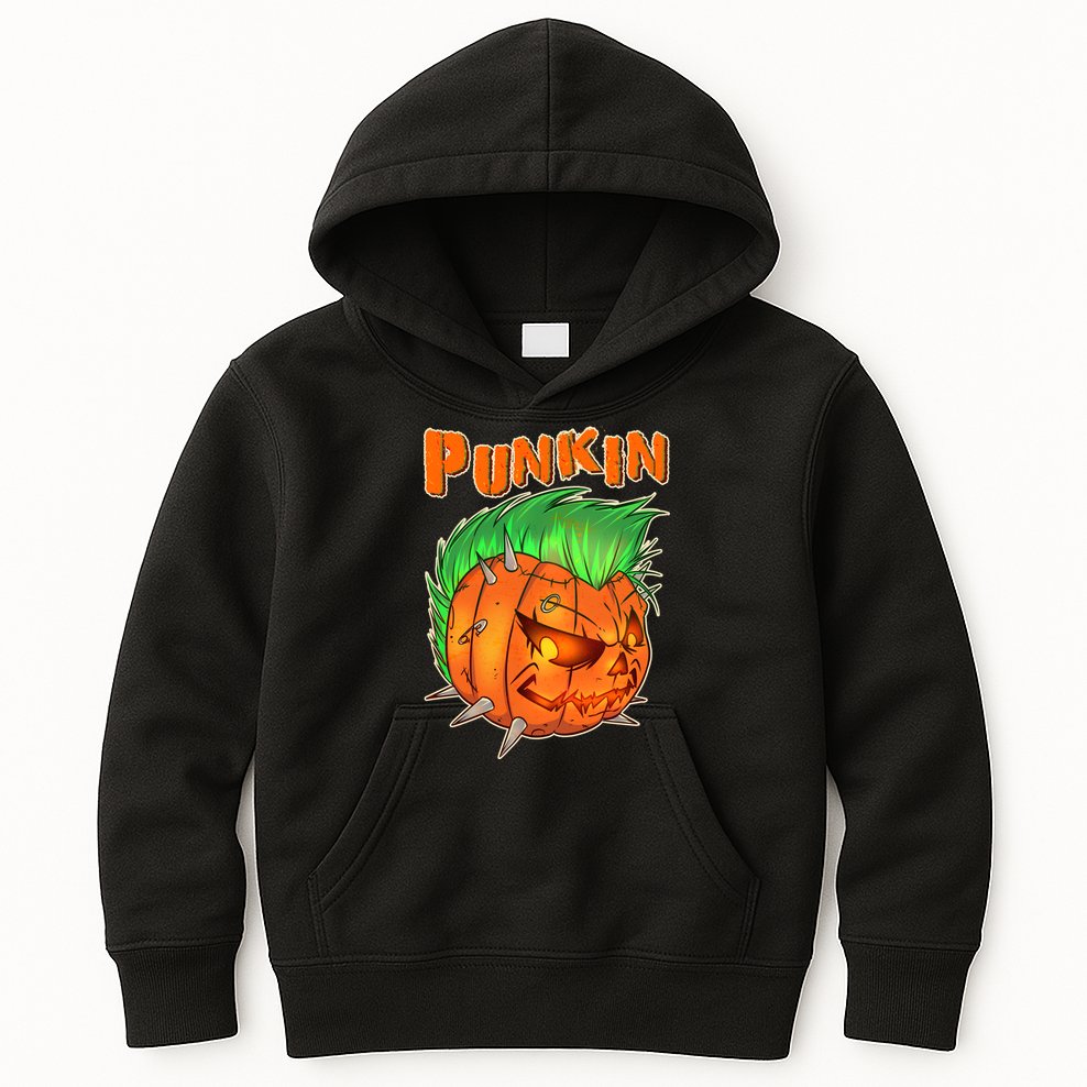 PUNKIN With Mohawk Funny Scary Halloween Kids Hoodie