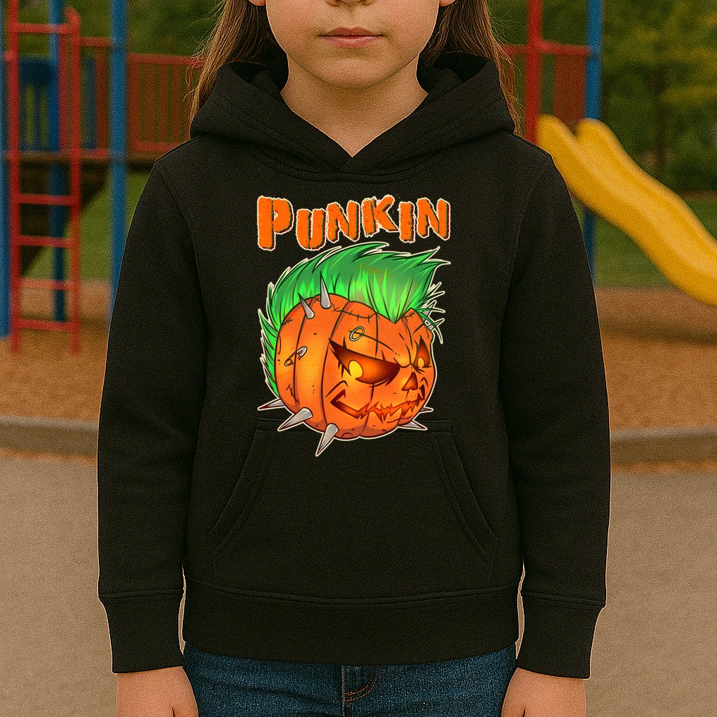 PUNKIN With Mohawk Funny Scary Halloween Kids Hoodie