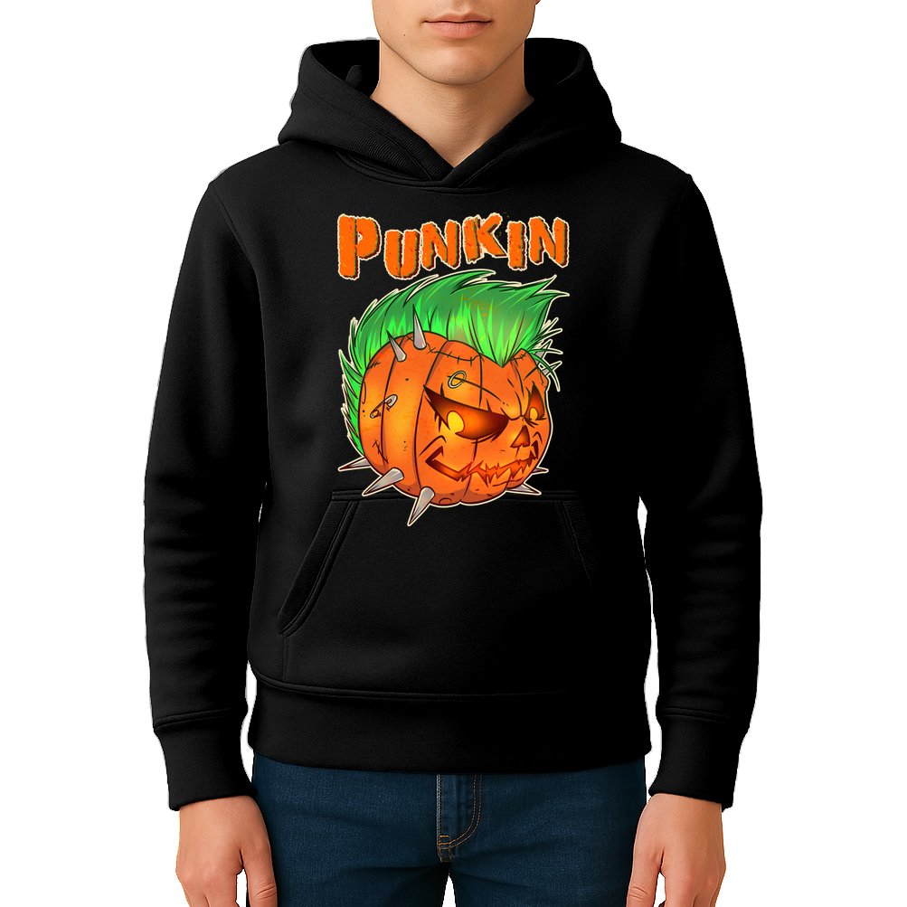 PUNKIN With Mohawk Funny Scary Halloween Kids Hoodie