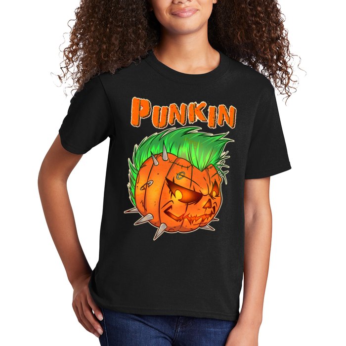 PUNKIN With Mohawk Funny Scary Halloween Kids T-Shirt