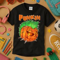 PUNKIN With Mohawk Funny Scary Halloween Kids T-Shirt