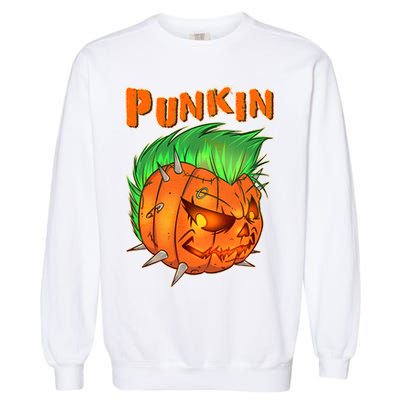 PUNKIN With Mohawk Funny Scary Halloween Garment-Dyed Sweatshirt