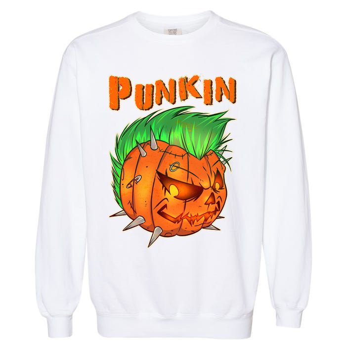 PUNKIN With Mohawk Funny Scary Halloween Garment-Dyed Sweatshirt
