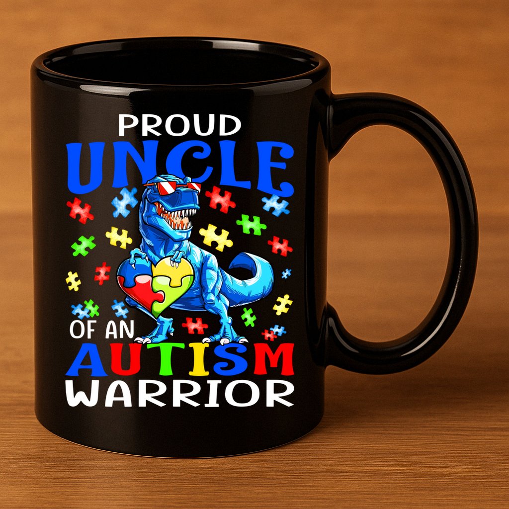Proud Uncle Of An Autism Warrior Dinosaur Gift 11oz C Handle Ceramic Mug