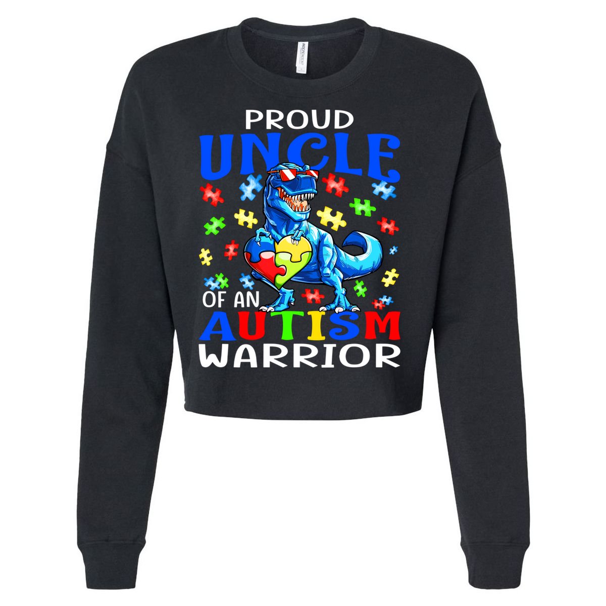 Proud Uncle Of An Autism Warrior Dinosaur Gift Cropped Pullover Crew