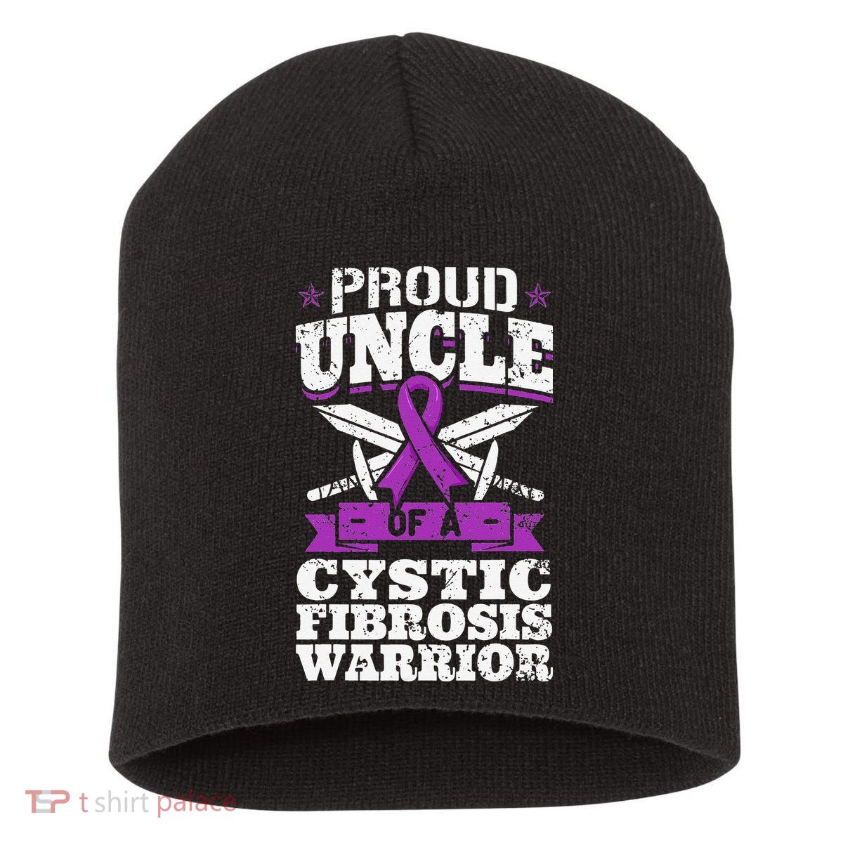 Proud Uncle Of A Cystic Fibrosis Warrior Awareness Ribbon Short Acrylic Beanie
