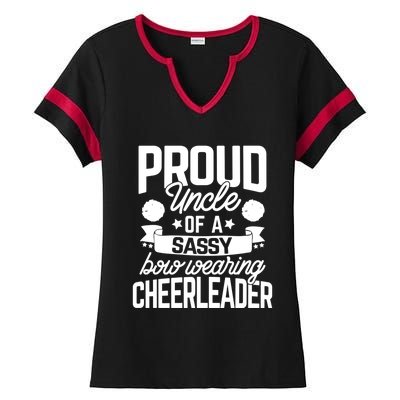 Proud Uncle Of A Sassy Bow Wearing Cheerleader Cheerleading Gift Ladies Halftime Notch Neck Tee