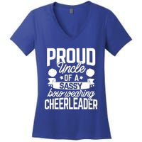 Proud Uncle Of A Sassy Bow Wearing Cheerleader Cheerleading Gift Women's V-Neck T-Shirt