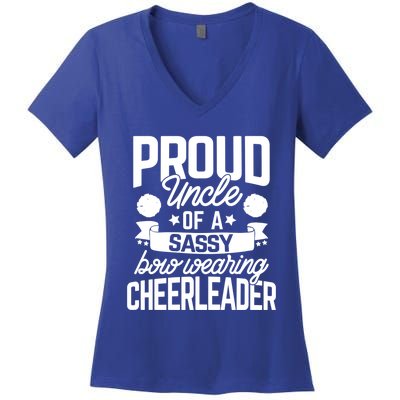 Proud Uncle Of A Sassy Bow Wearing Cheerleader Cheerleading Gift Women's V-Neck T-Shirt